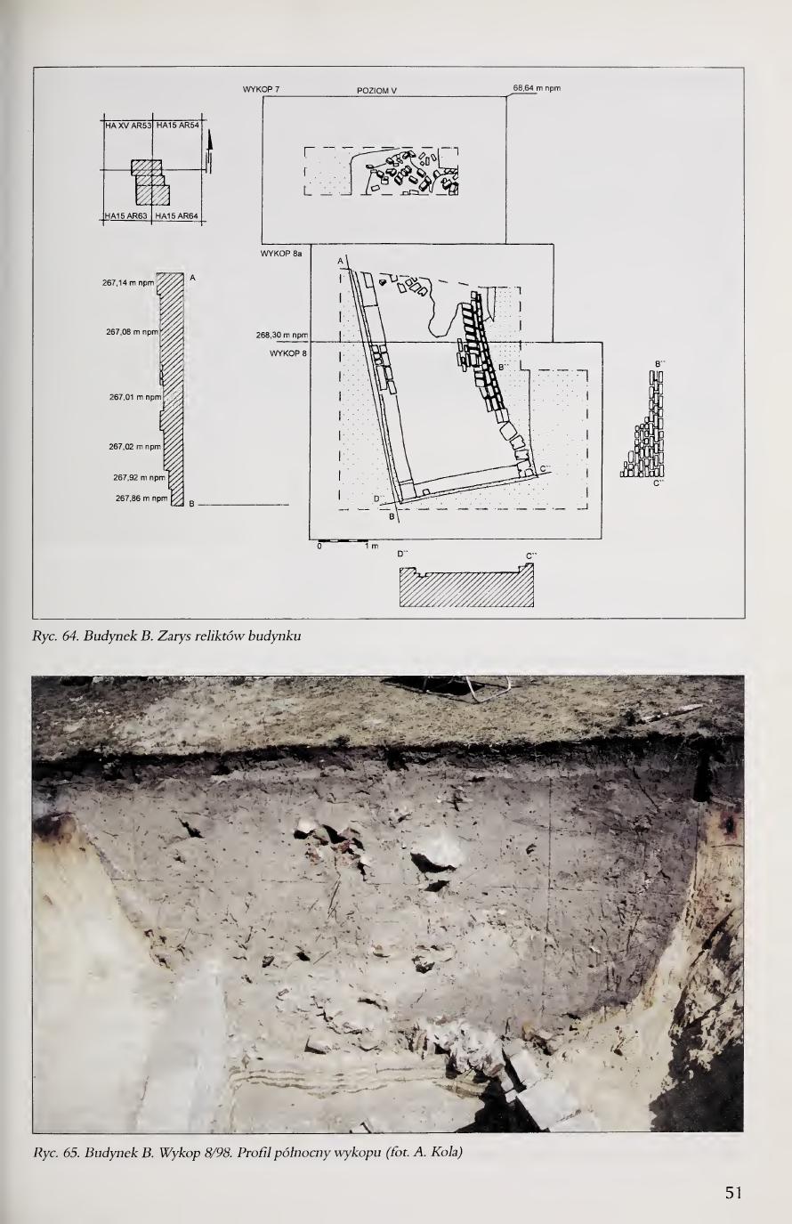 Kola 2000 page 51, Figs. 64 and 65, Building B outline and trench profile