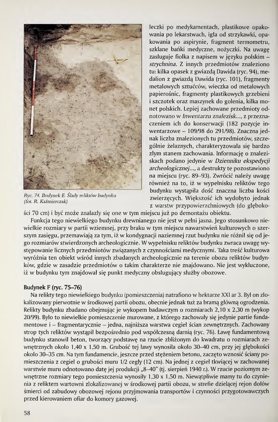 Kola 2000 page 58, Building E finds list, Fig. 74, Building F intro