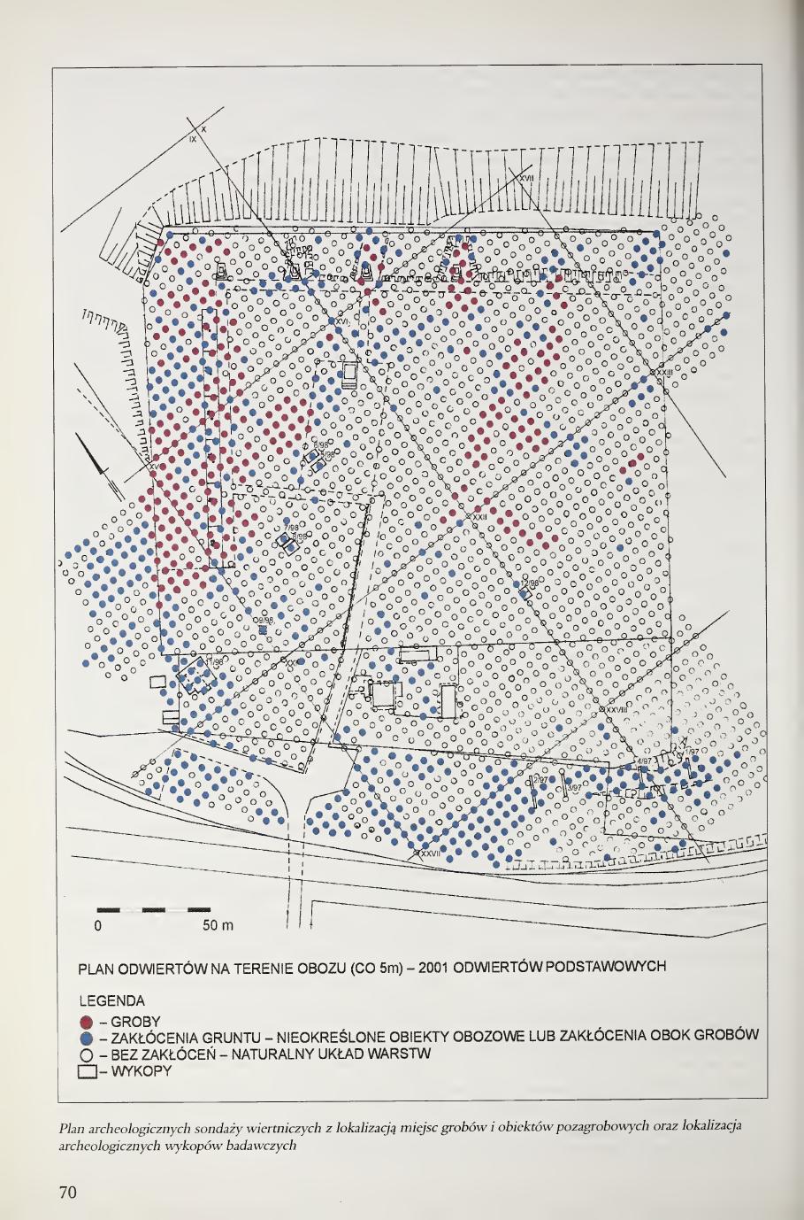 Kola 2000 page 70, full-page foldout plan of borehole survey with grave and non-grave object localization